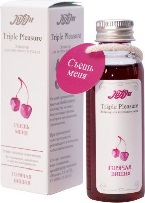 Эликсир Triple Pleasure Горячая вишня - 65 гр. Triple Pleasure «Горячая вишня» – это эликсир для интимного ухода от JULEJU, способный раскрыть вам всю чувственность прикосновений и подарить максимальное наслаждение от массажа, мастурбации или близости с партнёром. Состав с пьянящим ароматом спелой вишни прекрасно подходит для самомассажа, эротического массажа, увлажнения интимных местечек, оральных ласк, а также в качестве интимной смазки на каждый день. Одно из преимуществ Triple Pleasure, помимо универсальности и чистого состава без силиконов, консервантов, – лёгкий согревающий эффект. Наиболее выраженным он становится под воздействием дыхания и поцелуев. Triple Pleasure «Горячая вишня» – вишнёвое наслаждение в любых ситуациях! глицерин, вода очищенная, ароматизатор пищевой, CI 19140, CI 14720, CI 16255. Страна: Россия. Объем: 65 гр.