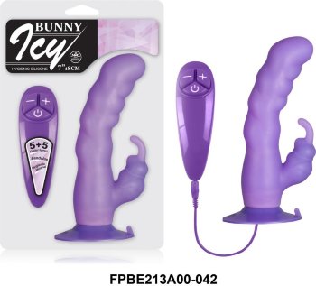 Гибкий фиолетовый вибратор с клиторальным стимулятором - 18 см.