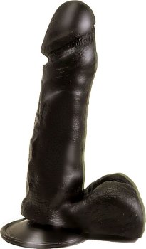 Чёрный фаллоимитатор с мошонкой на присоске - 16 см.