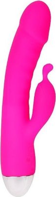Розовый вибромассажер с отростком для стимуляции клитора - 22 см. Длина: 22 см. Диаметр: 3.4 см. Отличный вибромассажёр для тех, кто предпочитает качественные секс-игрушки! Интимный аксессуар прекрасно стимулирует точку G и другие эрогенные зоны внутри влагалища, специальный отросток воздействует на клитор. Эргономичная форма позволяет легко вводить вибромассажёр. Десять режимов вибрации и четыре вида скорости вращения регулируются с помощью кнопок управления, расположенных на корпусе изделия. Секс-игрушка может применяться соло или в парной любовной игре. Интимный аксессуар изготовлен из мягкого, гипоаллергенного силикона, дарящего приятные тактильные ощущения в процессе его применения. Секс-игрушка проста и удобна в применении. Не требует специального ухода. Рабочая длина - 12 см. Страна: Китай. Материал: силикон. Батарейки: встроенный аккумулятор.