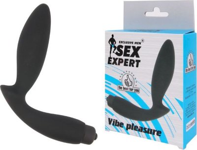 Чёрный вибростимулятор простаты Sex Expert Vibe Pleasure Диаметр: 2.7 см. Вибромассажер создан для настоящих бруталов! Лаконичный дизайн, глубокий черный цвет, минимум деталей отличают эту мужскую секс-игрушку. Она станет источником особенного наслаждения. Добавит остроты ощущениям режим «вибрация». Интимный аксессуар изготовлен из высококачественного гипоаллергенного силикона. Рабочая длина - 8,5 см. Страна: Китай. Материал: силикон. Батарейки: 3 шт., тип LR44.