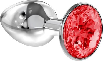 Малая серебристая анальная пробка Diamond Red Sparkle Small с красным кристаллом - 7 см.