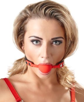 Силиконовый кляп-шар на чёрных ремешках Red Gag silicone