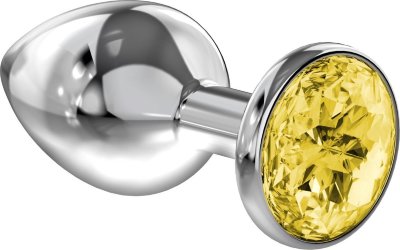 Большая серебристая анальная пробка Diamond Yellow Sparkle Large с жёлтым кристаллом - 8 см. Длина: 8 см. Диаметр: 3.3 см. Анальная пробка из гигиеничного металла под серебро с ярким кристаллом. Обладает сглаженной формой, что позволяет обеспечить легкое введение и комфортное ношение. Снабжена ограничительным основанием для безопасного использования. Рабочая длина - 7 см. Вес - 85 гр. Страна: Россия. Материал: металл.