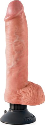 Телесный вибромассажер 10 Vibrating Cock with Balls - 25,4 см. Длина: 25.4 см. Диаметр: 5.7 см. Новый King Cock является самым реалистичным вибратором американского производства! Каждая вена, каждый ствол, каждая головка тщательно и аккуратно изготовлена вручную с изысканными деталями, чтобы подарить вам наиболее реалистичные ощущения. Гибкий каркас позволяет вибромассажеру принимать форму наиболее подходящую для вас.Вибрация может быть задействована с прикрепленной вакуумной присоской или же без нее. Вибратор полностью водонепроницаем и доставит удовольствие своему обладателю во время водных процедур. Рабочая длина - 20,5 см. Страна: США. Материал: поливинилхлорид (ПВХ, PVC). Батарейки: 3 шт., тип AAA.