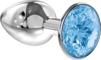 Малая серебристая анальная пробка Diamond Light blue Sparkle Small с голубым кристаллом - 7 см.