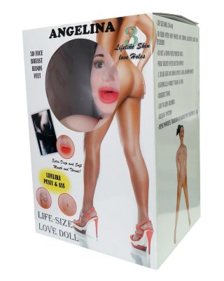Надувная секс-кукла Angelina 3D Длина: 156 см. Красивая надувная кукла с очаровательным 3D лицом с открытым мягким ртом, натуральными волосами и стоячим положением. Имеет натуральные размеры, красивую, большую и упругую грудь с напряженными сосками. А так же 3D ноги и руки и 2 соблазнительных любовных отверстия (вагина и анус из кибер-кожи). Голова, руки, грудь и ноги изготовлены из очень высококачественного материала. В комплект входит насос, рем.комплект и виброяйцо. Страна: Китай. Материал: поливинилхлорид (ПВХ, PVC). Батарейки: 3 шт., тип AAA.