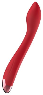 Красный изогнутый вибратор для массажа точки G - 23 см. Длина: 23 см. Диаметр: 3.2 см. Слегка изогнутый вибратор для прямой стимуляции точки G. Моторчик, расположенный в верхней части вибратора, позволяет насладиться в полной мере 10 программами стимуляции. Зарядка осуществляется с помощью USB. Водонепроницаем. Страна: Польша. Материал: силикон. Батарейки: встроенный аккумулятор.