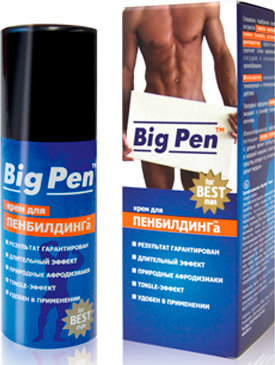 Крем Big Pen для увеличения полового члена - 50 гр. Увеличить размер пениса также легко, как, например, бицепсов. Для этого используется специальная методика - пенбилдинг (от слов «penis» и «building», т.е. дословно «построение пениса»). Это постепенное механическое растяжения пениса мужчины до желаемых размеров. За счет удлинения кровенаполнение полового органа значительно увеличивается во время эрекции. Член становится большим и упругим. Крем «Big Pen» – персональный «тренер» и помощник для занятий пенбилдингом. Разогревая кожу полового члена, он настраивает своего обладателя на спортивный лад и предстоящие упражнения. Средство разработано специально для максимального комфорта: комбинирует нежное и супердлительное скольжение масла и приятную упругость крема. Исключительный уровень комфорта и приятных ощущений сочетается с особенной структурой. «Tingle»-эффект является уникальным свойством «Big Pen». Это чувство покалывания и дрожи, которое возникает за счет быстрого проникновения активных компонентов и дает реальное ощущение происходящих изменений. Препарат стимулирует: усиление полового влечения хорошую эрекцию в любом возрасте длительные и интенсивные оргазмы быстрое восстановление либидо формирование требуемой формы члена коррекцию кривизны полового органа. Крем в малом количестве наносится на головку члена и его ствол. Мошонка не смазывается. Плавными движениями маслянистый состав втирается в кожу. За счет усиления подкожной микроциркуляции ощущается тепло и покалывание. После нанесения косметического препарата нужно приступить к выполнению специальных упражнений, детально описанных в инструкции. Рекомендуется использование помпы вакуумного типа и экструдера. Aqua, Glycerin, Polymethylsiloxane, Cyclopentasiloxane (and) PEG/PPG Dimethicone, Caprylic/Capric Triglyceride, Lactose, Betaine, Sodium Chloride, Panax Ginseng Root Extract, Panax Notoginseng Root Extract, Ginkgo Biloba Leaf Extract, Aesculus Hippocastanum Seed Extract, Ruscus Aculeatus Root Extract, Propylene Glycol, PEG-8, Muira Puama Extract, Zingiber Officinale Root Extract, Methylparaben. Страна: Россия. Объем: 50 гр.