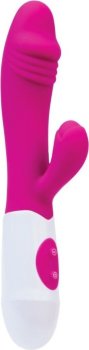 Ярко-розовый вибратор Area с клиторальным стимулятором - 19,5 см.