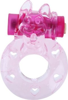 Розовое эрекционное виброкольцо с кошкой на вибропуле
