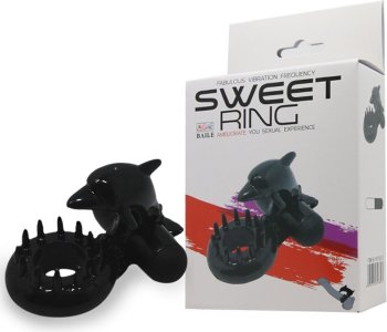 Чёрное эрекционное виброкольцо Sweet Ring с дельфинчиком
