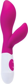 Ярко-розовый вибратор Lilu с клиторальным стимулятором - 20 см.