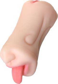 Телесный двусторонний мастурбатор Fruity Tongue - ротик и вагина