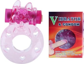 Розовое эрекционное виброкольцо с котом