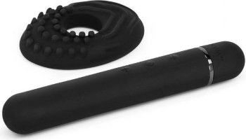 Черный мини-вибратор Le Wand Baton с текстурированной насадкой - 11,9 см.