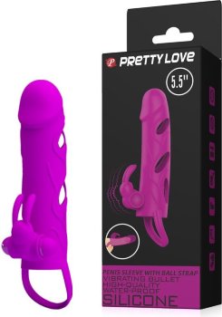 Лиловая вибронасадка на пенис с подхватом мошонки