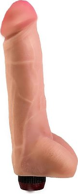Реалистичный вибратор с мошонкой - 23,5 см. Длина: 27.2 см. Диаметр: 5.2 см. Крупные размеры – это не единственное, что понравится вам в этой секс-игрушке реалистичного дизайна. Фаллос с большой розовой головкой и паутиной вен выполнен из неоскина. Этот термопластичный полимер последнего поколения в точности повторяет текстуру живой плоти! Впуская в себя податливое тельце до самой мошонки, вы почувствуете, как быстро нарастает возбуждение. Последнее станет в разы сильнее, если вы повернёте колёсико в основании и тем самым запустите мультискоростную вибрацию. Рабочая длина - 19 см. Диаметр головки - 5 см. Страна: Россия. Материал: неоскин. Батарейки: 2 шт., тип AA.
