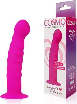 Розовый фаллоимитатор с ребристой поверхностью Cosmo - 14 см.