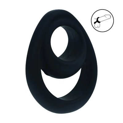 Черное эрекционное кольцо Double Ergo Silicone Cockring Длина: 6.5 см. Эрекционное кольцо с дополнительным кольцом под мошонку. Страна: Китай. Материал: силикон.