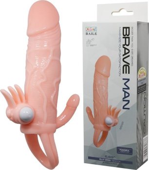 Удлиняющая насадка с вибрацией и маленьким отростком для массажа преданусной зоны