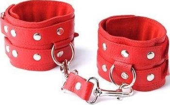 Красные кожаные наручники с велюровой подкладкой