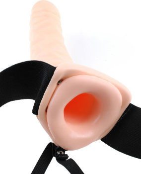 Телесный полый страпон с вибрацией 8 Vibrating Hollow Strap-On - 20,5 см.