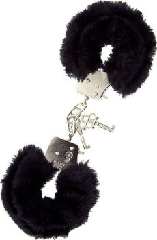 Металлические наручники с чёрной меховой опушкой