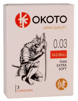 Тонкие презервативы OKOTO Thin Extra Soft - 3 шт. Длина: 18 см. Тонкие презервативы с гладкой поверхностью OKOTO Thin Extra Soft. В упаковке - 3 шт. Номинальная ширина - 52 мм. Толщина стенки - 0,05 мм. - Регистрационное удостоверение РФ: ФСЗ 2012/11516 - Дата регистрации медицинского изделия: 03.02.2012 г. - Срок действия регистрационного удостоверения: бессрочно - Представитель изготовителя медицинского изделия: - - Номер модели: 204935. Страна: Россия. Материал: латекс.