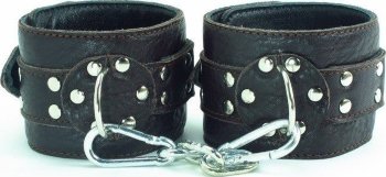 Коричневые оковы из мягкой кожи на металлической цепочке