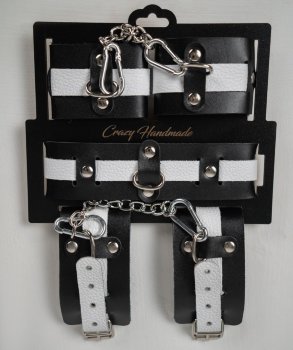 Набор фиксаторов из черной и белой натуральной кожи