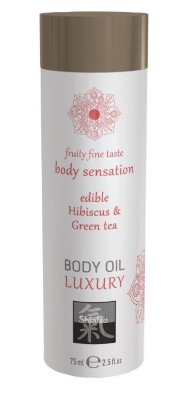 Съедобное массажное масло с ароматом гибискуса и зеленого чая - 75 мл. Ароматное съедобное масло ухаживает за кожей, делая ее мягкой и шелковистой. Нежная обволакивающая текстура подарит незабываемые ощущения. Нанести масло на тело, дать впитаться. Вода, глицерин, ароматизатор, ксантовая камедь, молочная кислота, полиглицерил-10 лаурат, сахарин натрия, бензоат натрия, сорбат калия. Страна: Австрия. Объем: 75 мл.