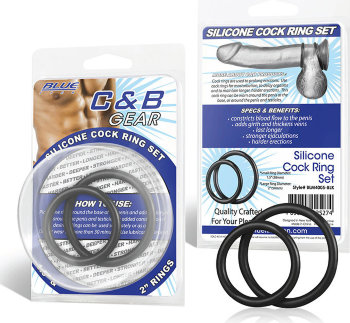 Набор из двух черных силиконовых колец разного диаметра SILICONE COCK RING SET