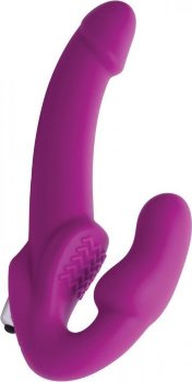 Ярко-розовый безремневой вибрострапон Evoke Vibrating Strapless Silicone Strap-on Dildo