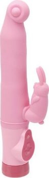 Розовый вибромассажёр с клиторальным зайчиком - 16,5 см.