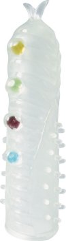 Закрытая белая насадка на пенис Crystal Sleeve с шариками и усиками