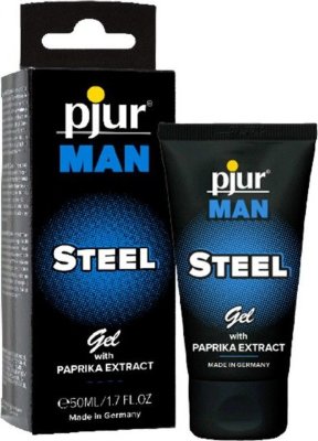 Эрекционный гель для пениса pjur MAN Steel Gel - 50 мл. Гель-крем для достижения эрекции мгновенного действия. Уникальный гель быстро впитывается в кожу мужского полового члена, основной действующий ингредиент - перечный экстракт паприки. Способствует обновлению и активности клеток кожи. Наносится непосредственно перед половым актом с помощью активных массажных движений. Страна: Германия. Объем: 50 мл.